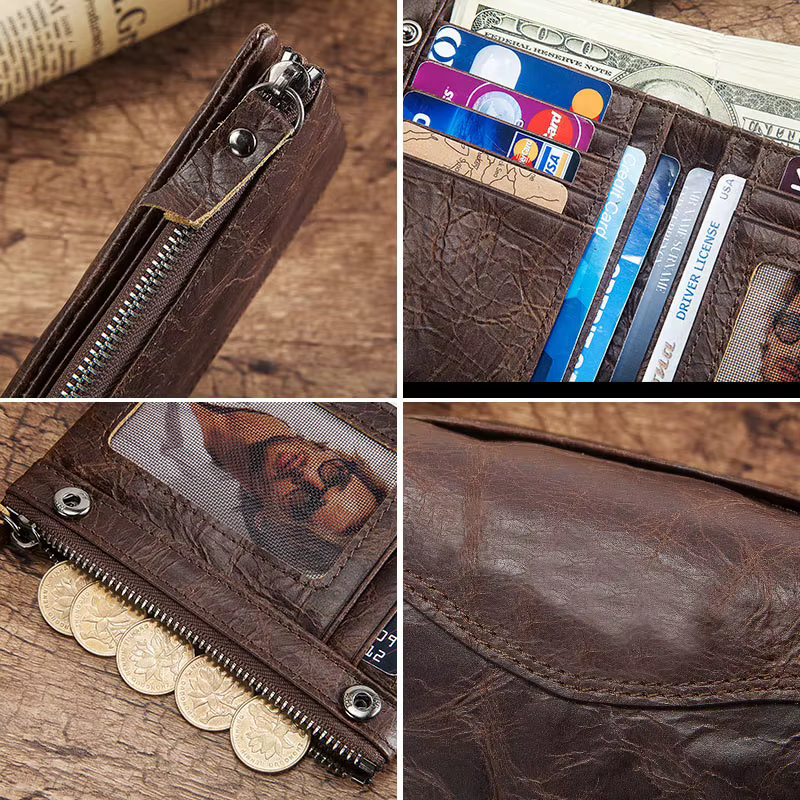 Portefeuille court en cuir véritable pour homme