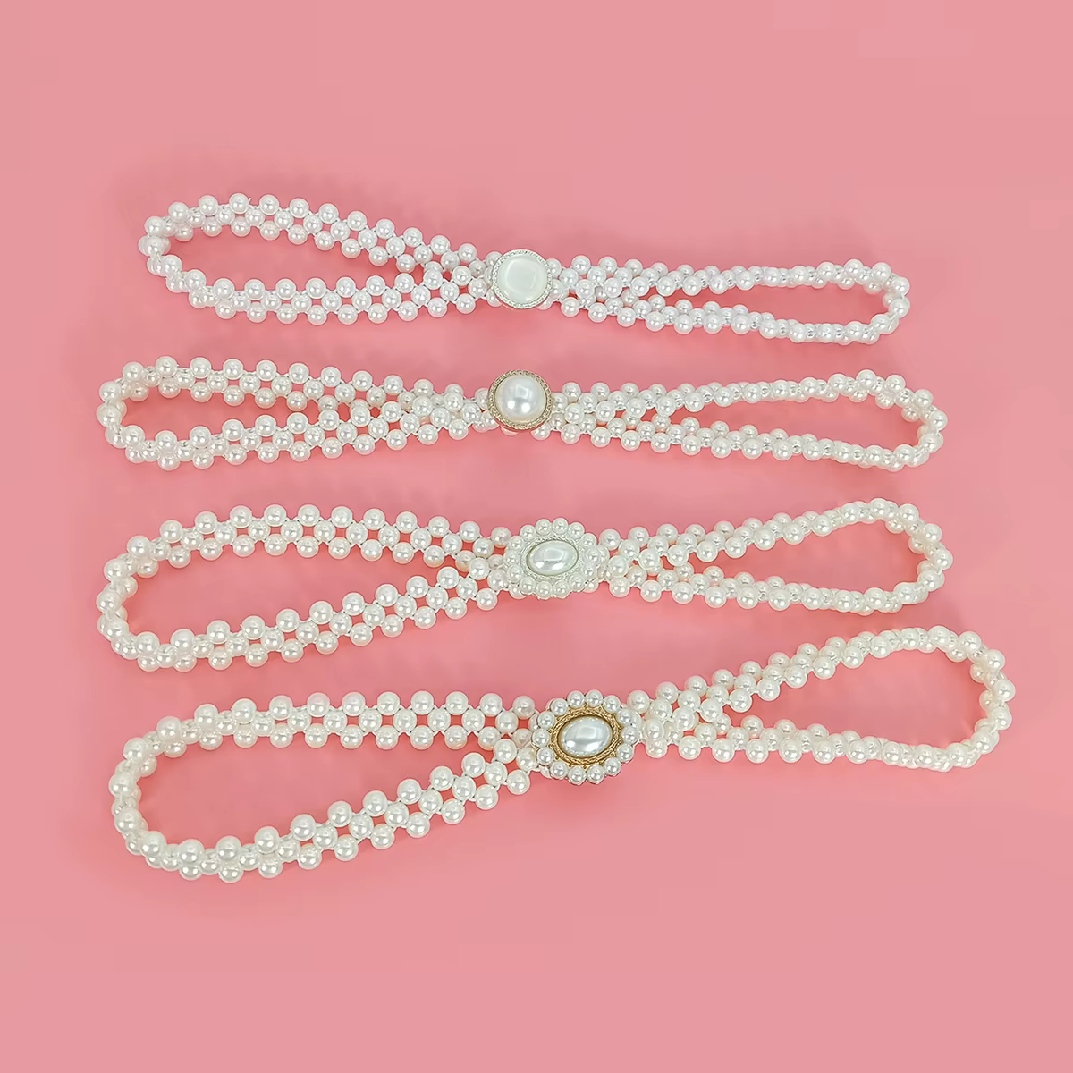 Ceinture élastique élégante pour femme avec incrustation d'agate et fausses perles