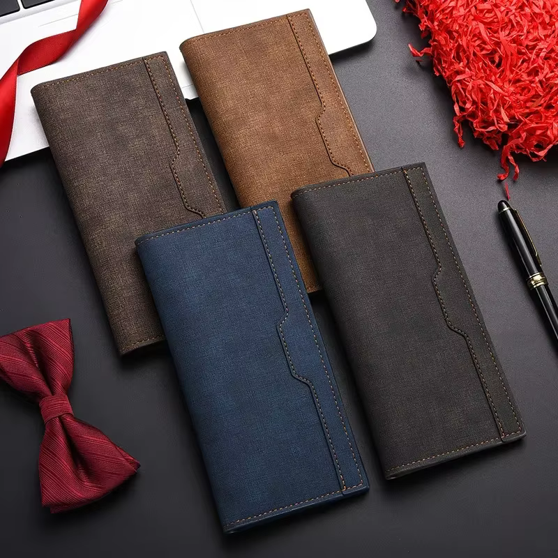 Portefeuille en cuir pour hommes porte-carte d'identité sac à main chéquier longue pochette à deux volets sac d'argent d'affaires homme portefeuilles Cartera Hombre Carteras