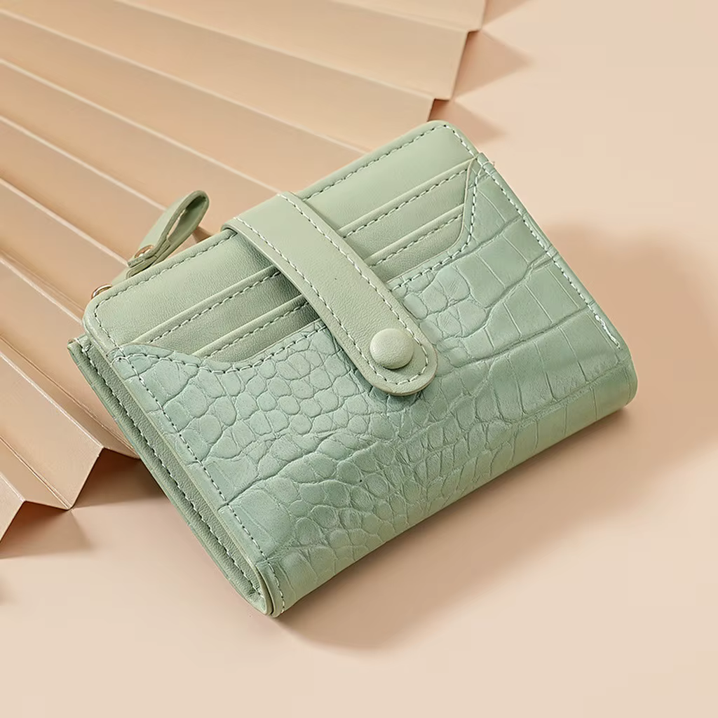 Portefeuille léger à double pli en cuir PU gaufré motif crocodile