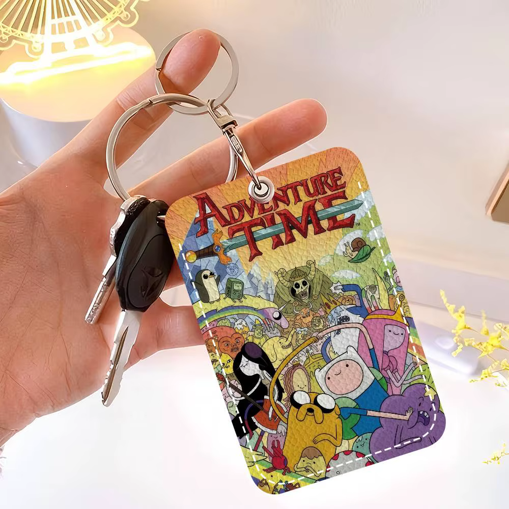 Étui à cartes en cuir élégant avec porte-clés, portefeuille léger pour le transport quotidien, dessin animé, aventure, T-Time, film classique