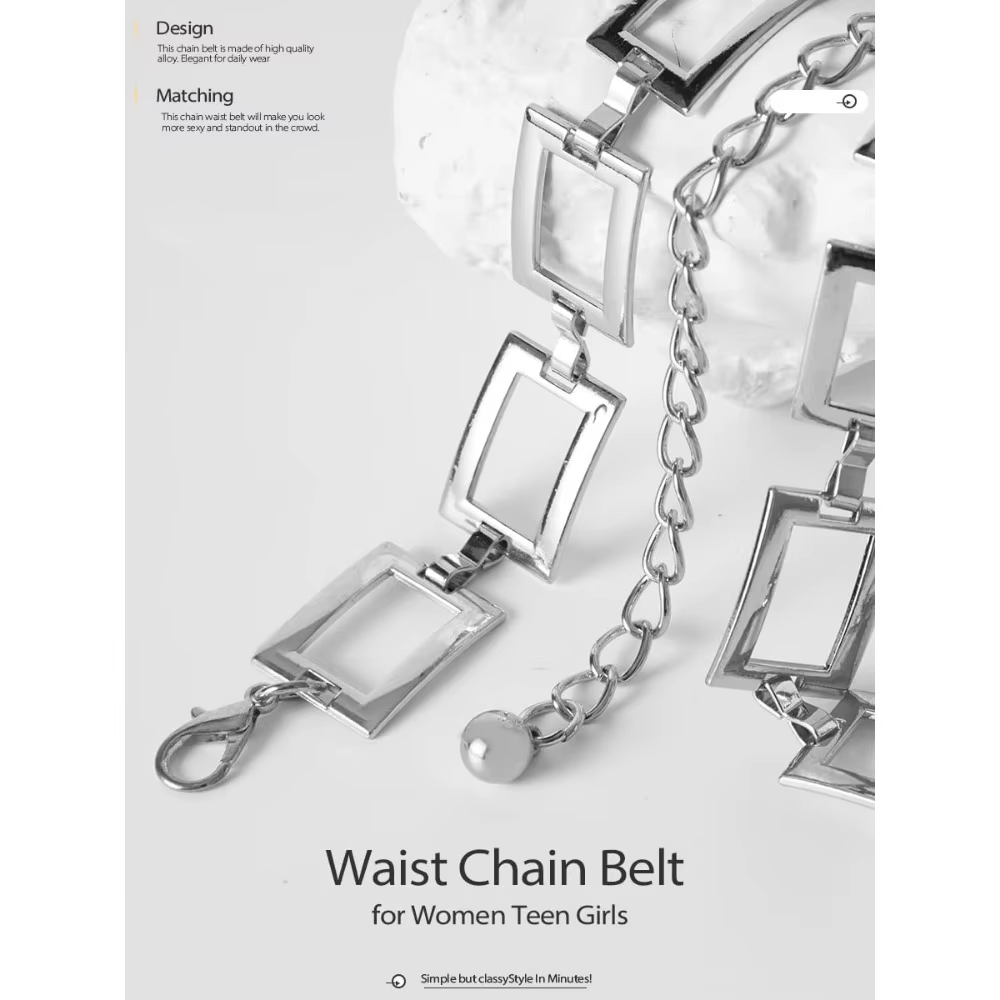Ceinture à chaîne carrée pour femmes, chaîne de taille en métal, ceintures à chaîne à la mode pour robe or et argent