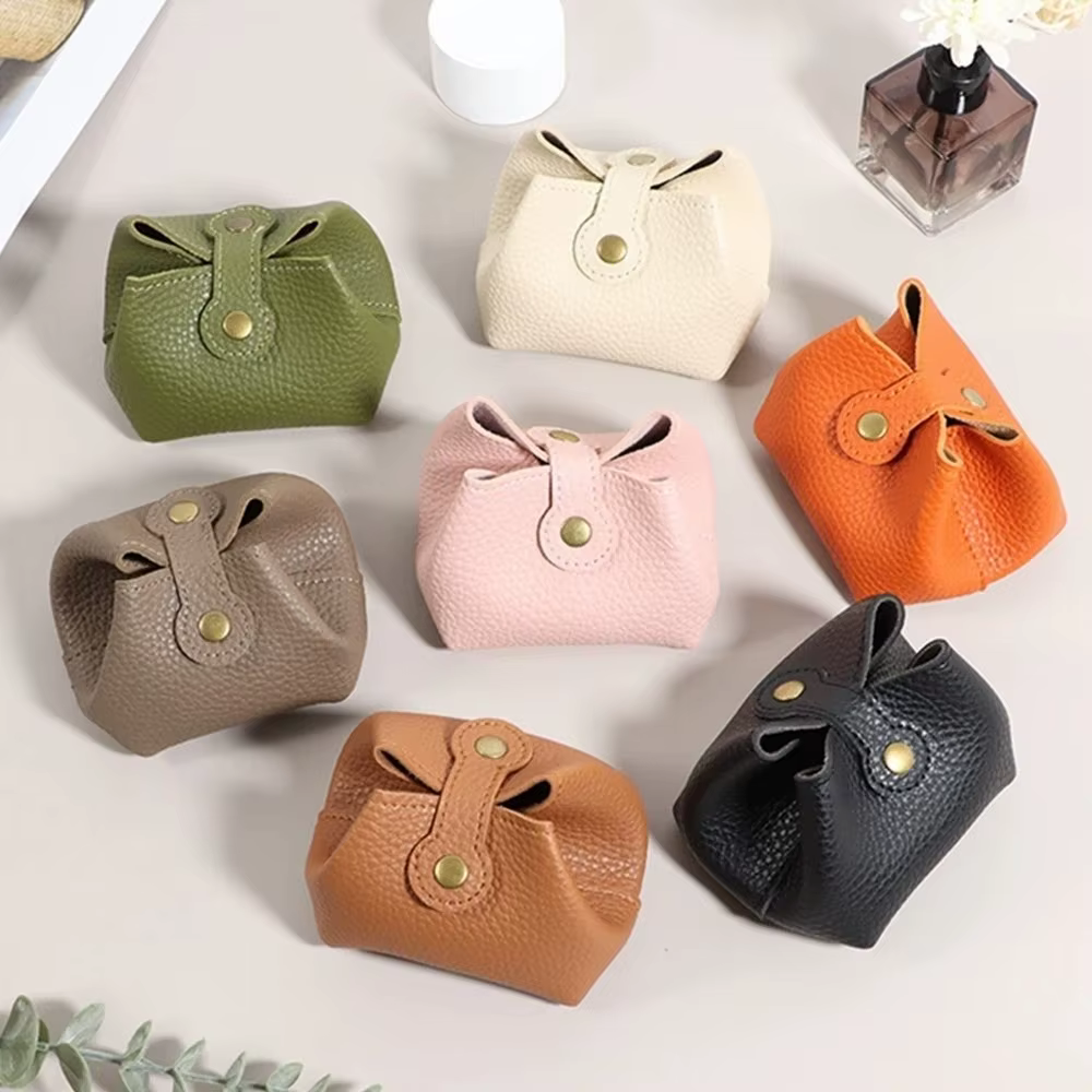 Porte-monnaie Portable en cuir PU de couleur unie