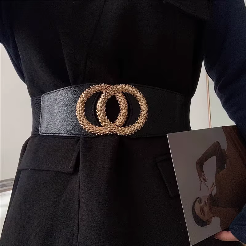 Ceinture Corset Large Élégante Grande Taille pour Femme, Ceinture de Luxe Haut de Gamme de Marque Tendance pour Femme, Ceinture Élastique de Créateur pour Femme