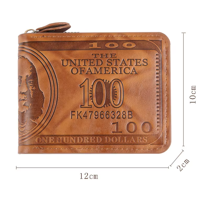 Portefeuille homme avec fermeture éclair 100 dollars américains motif porte-carte monnaie poche sac à main Cartera Hombre Carteras