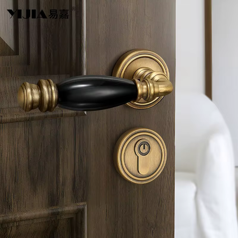 Serrure de porte intérieure en cuivre pur, style rétro français, silencieuse, avec poignée de porte séparée pour chambre à coucher