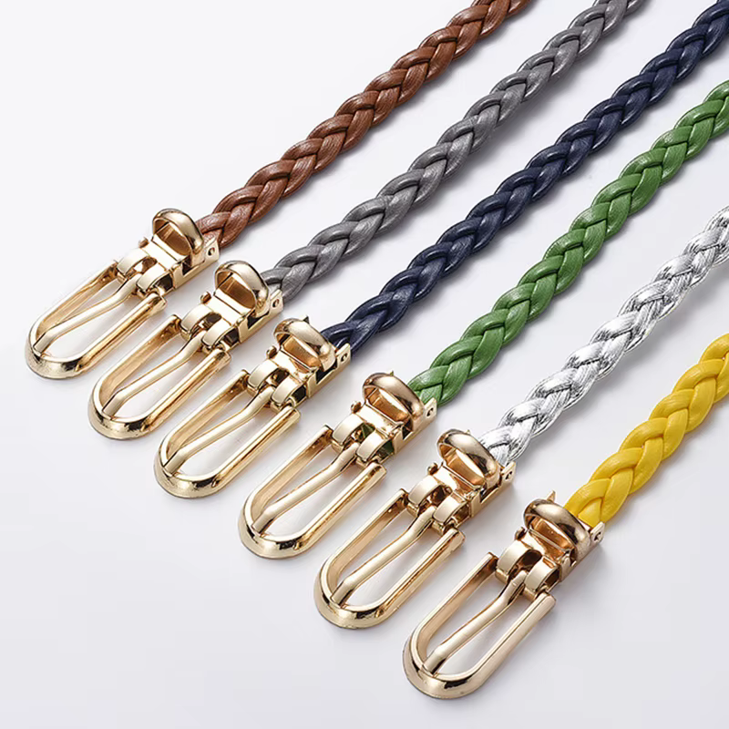 Ceinture Fine Tressée en Cuir pour Femme, Sangle de Taille Décorative, Broche à la Mode