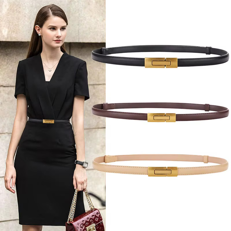 Ceinture fine en cuir véritable verni pour femmes