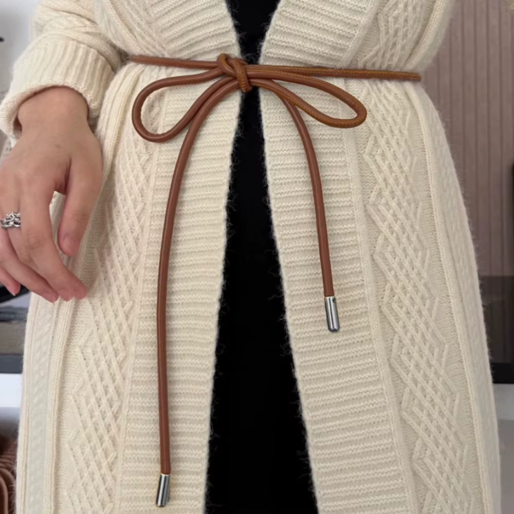 Ceinture ronde en cuir avec nœud pour femme