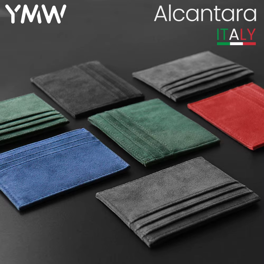 YMW ALCANTARA porte-carte femmes et homme tourner fourrure luxe en cuir artificiel mince carte Mini portefeuille petit