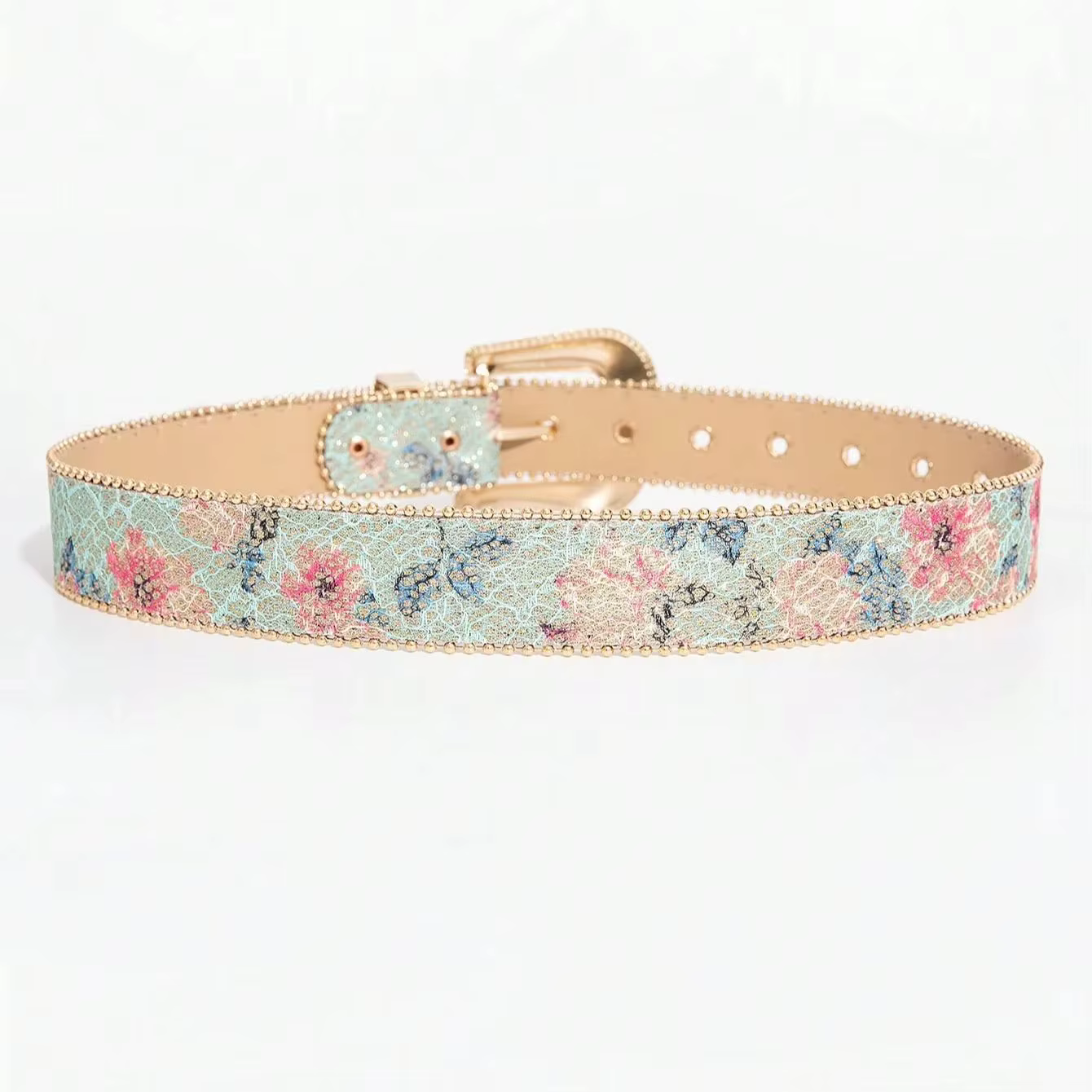 Ceinture imprimée brodée de style royal rétro pour femmes, ceinture décorative pour jupe en jean avec boucle sculptée, adaptée aux rassemblements décontractés, 1 pièce