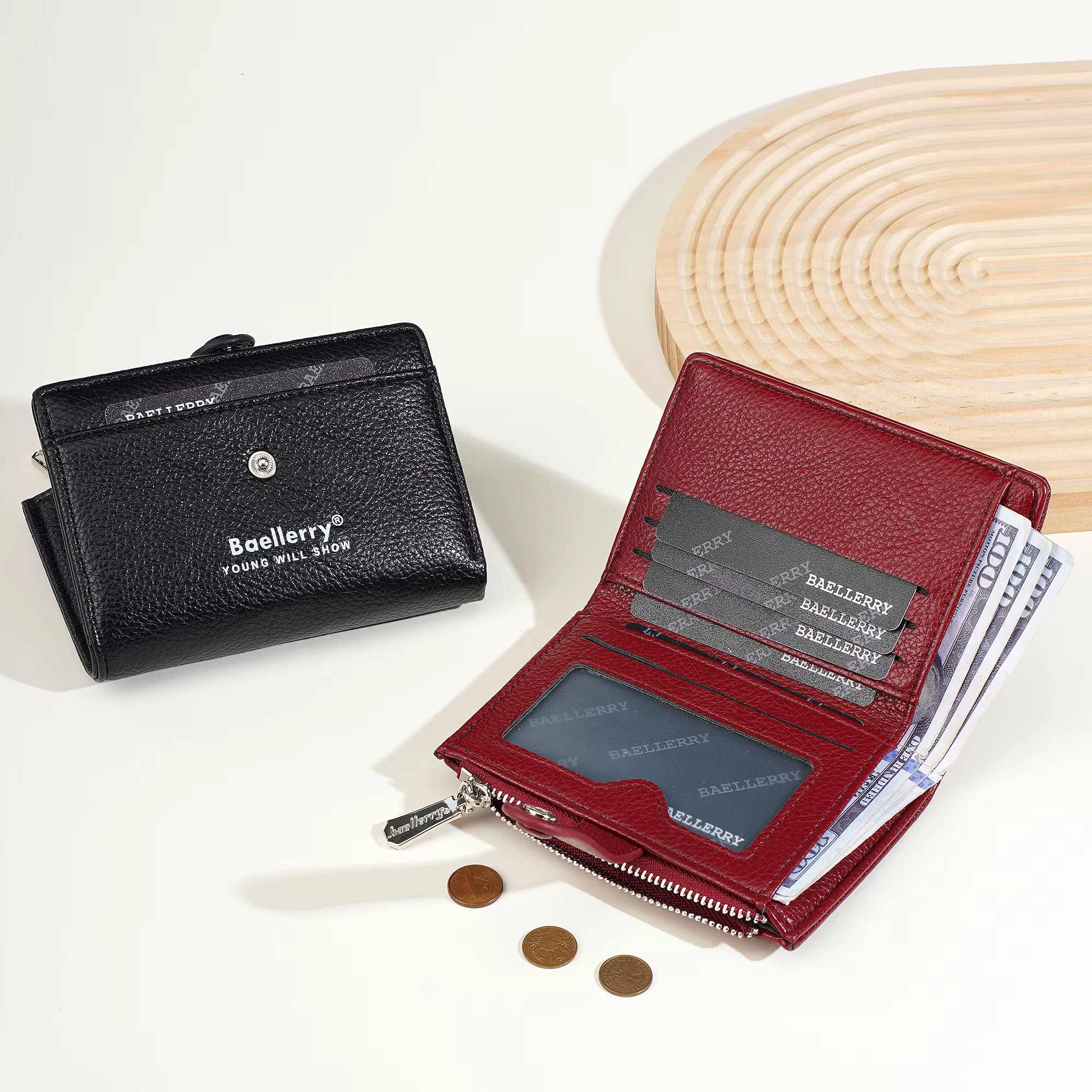 1 pièce - Portefeuille pour femme Baellerry en cuir PU à motif litchi
