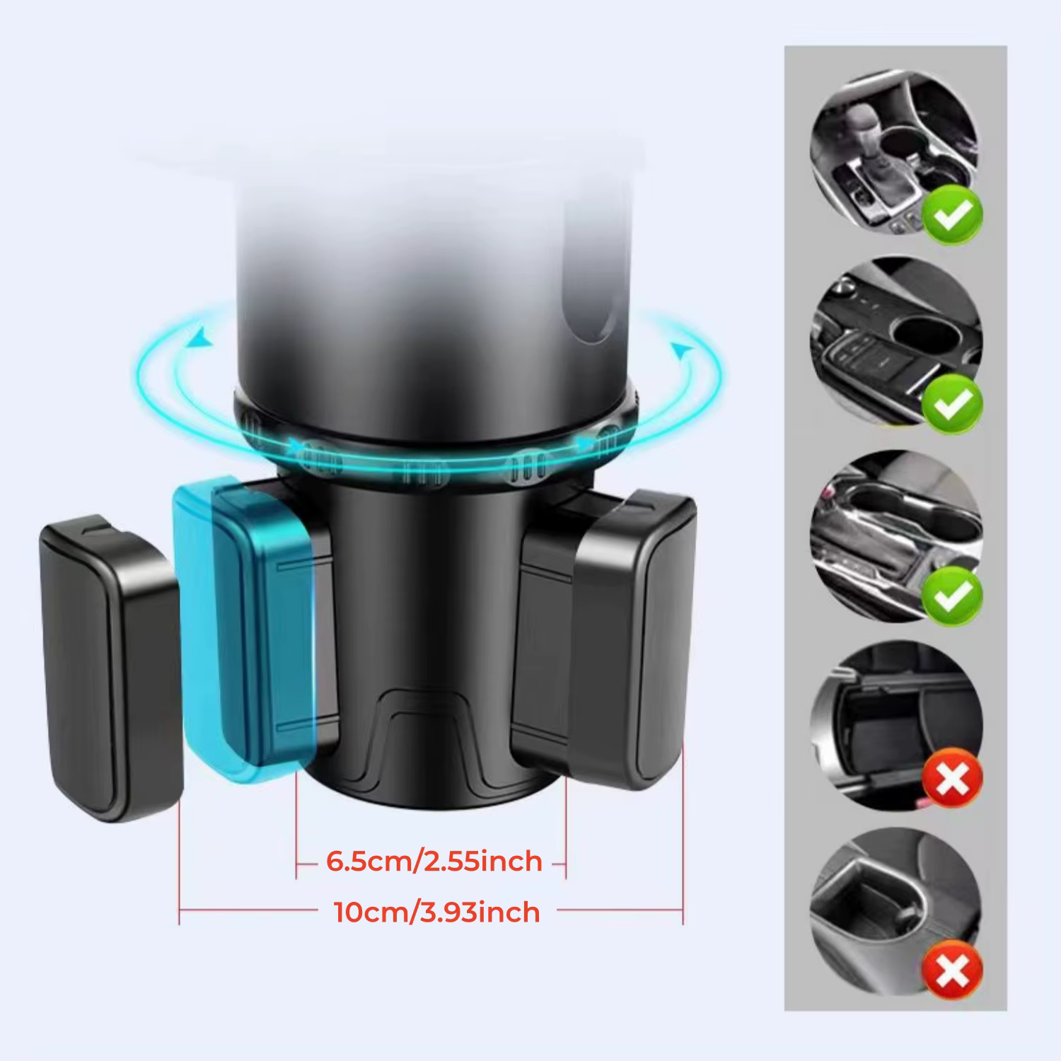 Plateau porte-gobelet de voiture avec plateau extensible rotatif – Pratique pour à emporter, clés, téléphone – Parfait pour les repas rapides en déplacement