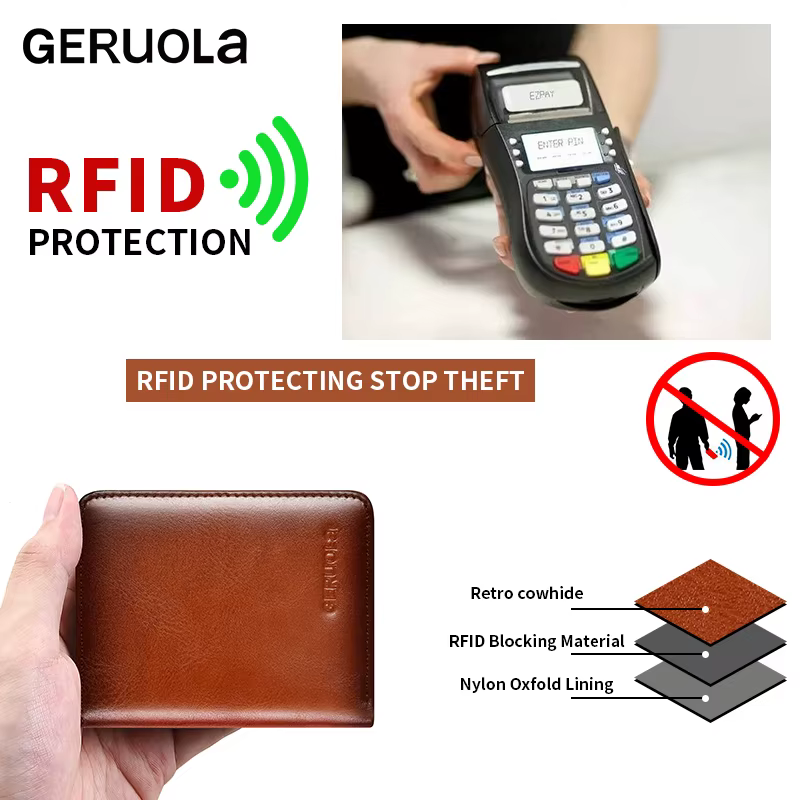Portefeuille en cuir véritable pour homme avec barrière RFID