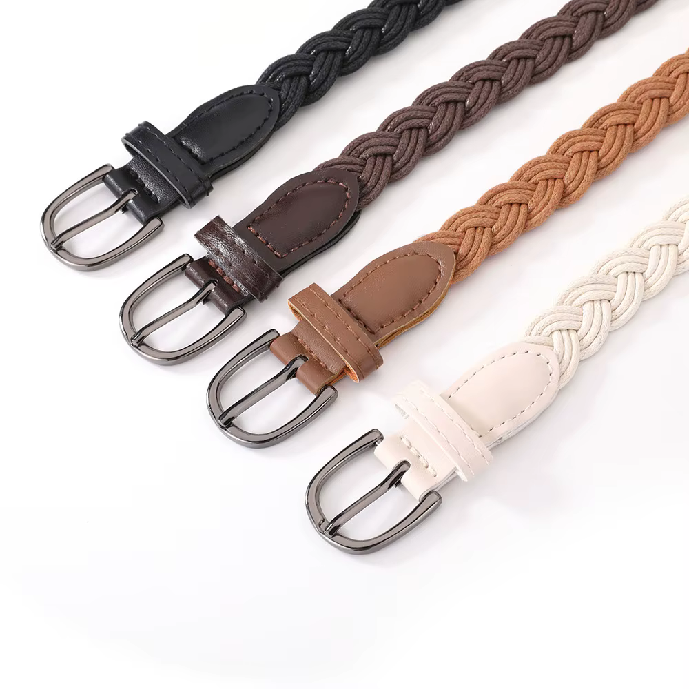Ceinture fine tressée rétro vintage pour femme