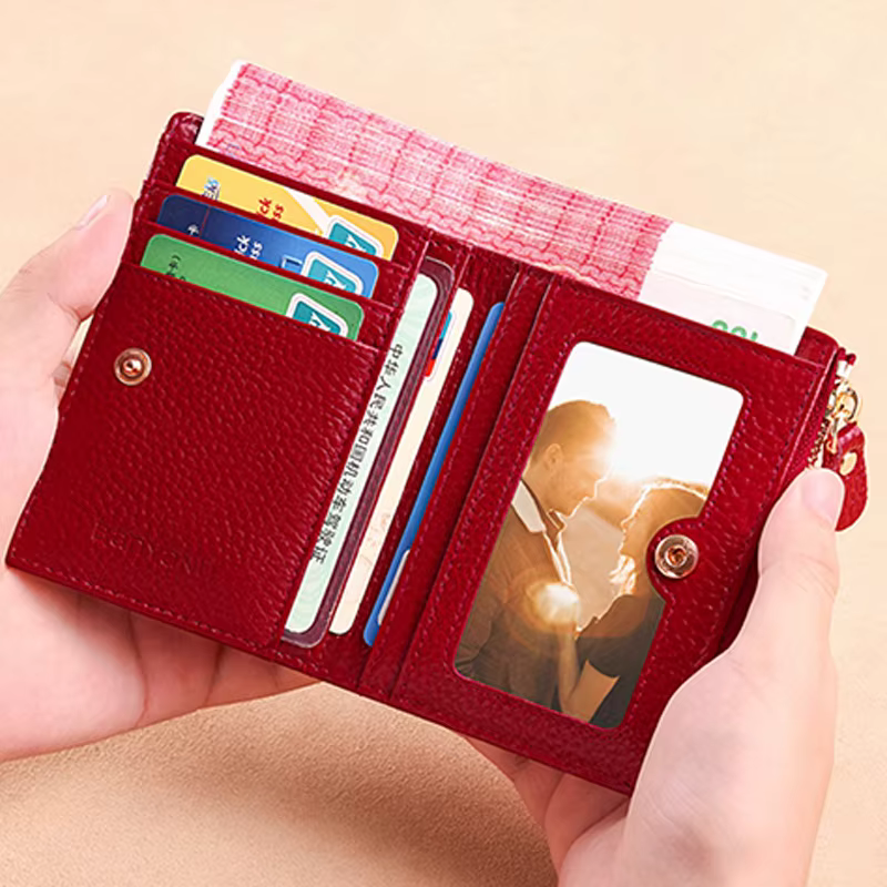 Portefeuille court multi-cartes en cuir PU grainé avec fermeture éclair WERLLANDS
