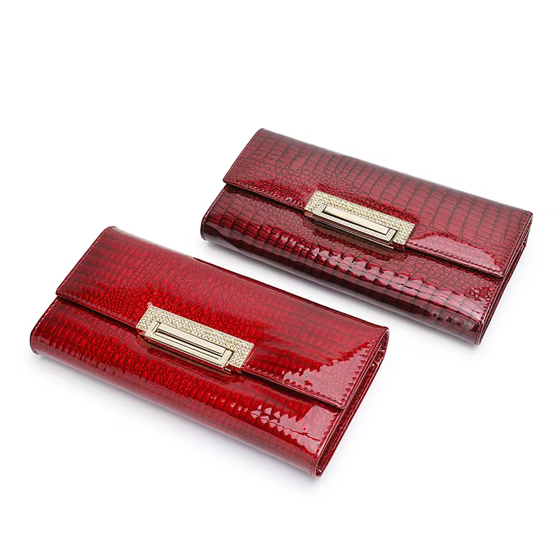 Portefeuille en cuir véritable motif Alligator pour femme