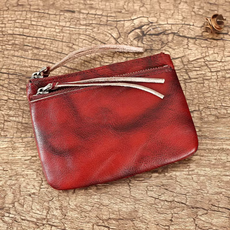 Porte-monnaie vintage en cuir véritable