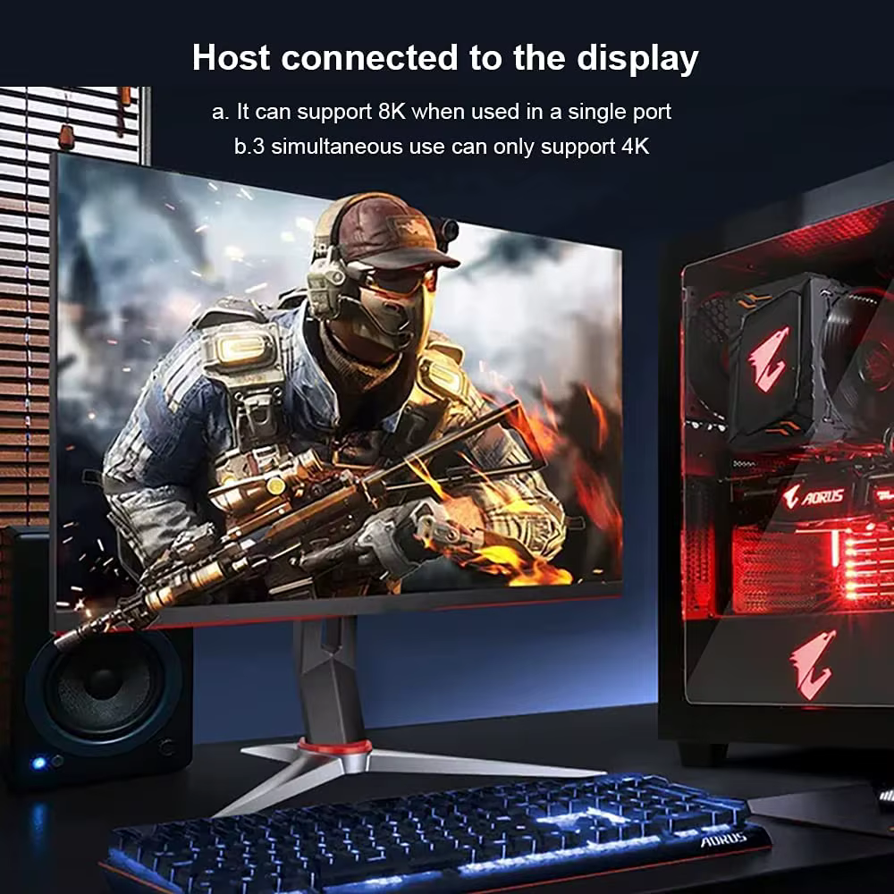 Répartiteur MST DisplayPort 1 entrée 3 sorties 8K @ 30Hz 4K @ 144Hz DP 1.4, adaptateur Hub SST 1*3 ports pour 3 Ultra HD DisplayPort