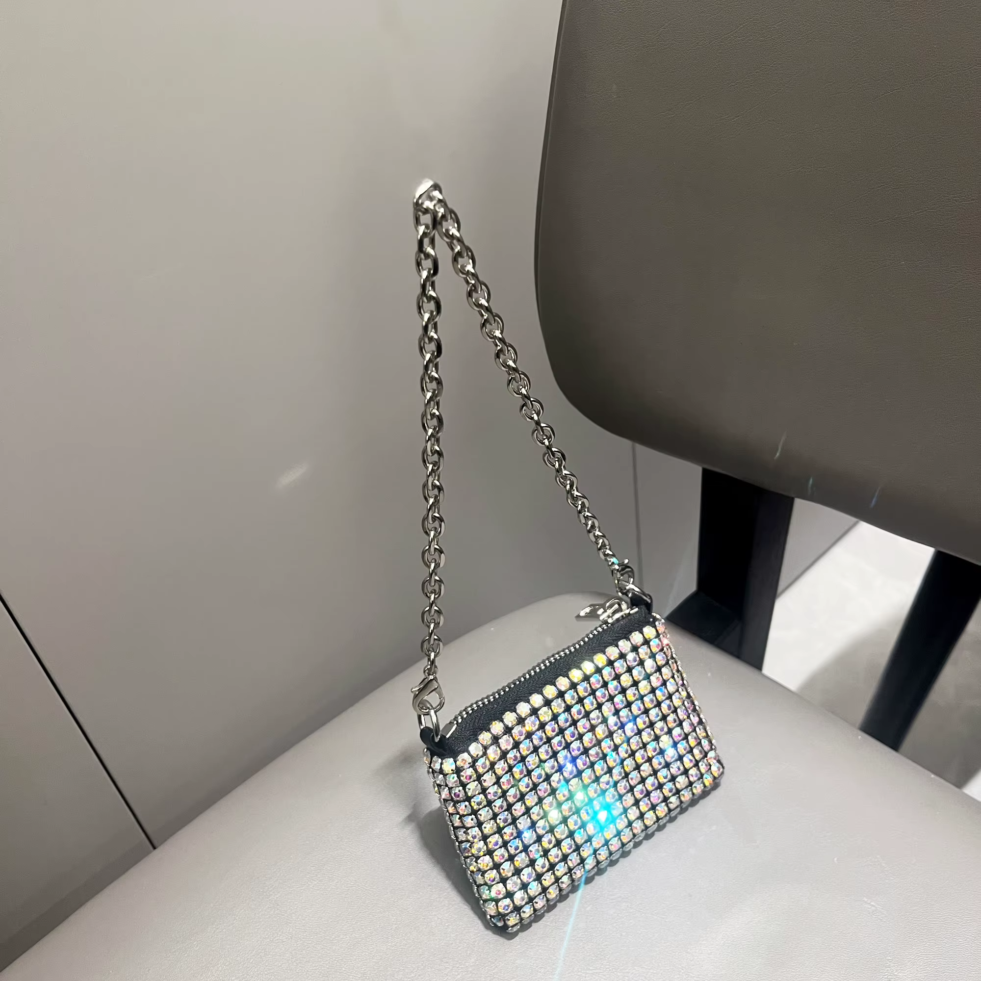 Mini petit sac brillant strass porte-monnaie chaîne courte sac à monnaie fait à la main
