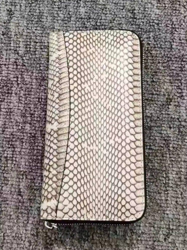 Portefeuille Homme en Cuir Véritable de Haute Qualité, Motif Peau de Serpent, Pochette de Luxe Décontractée pour Homme, Porte-Cartes Long Tendance