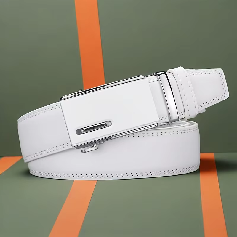 Ceinture en cuir pour homme avec boucle automatique en alliage de style racing, cadeau idéal pour une tenue professionnelle, parfait pour la fête des pères ou un anniversaire