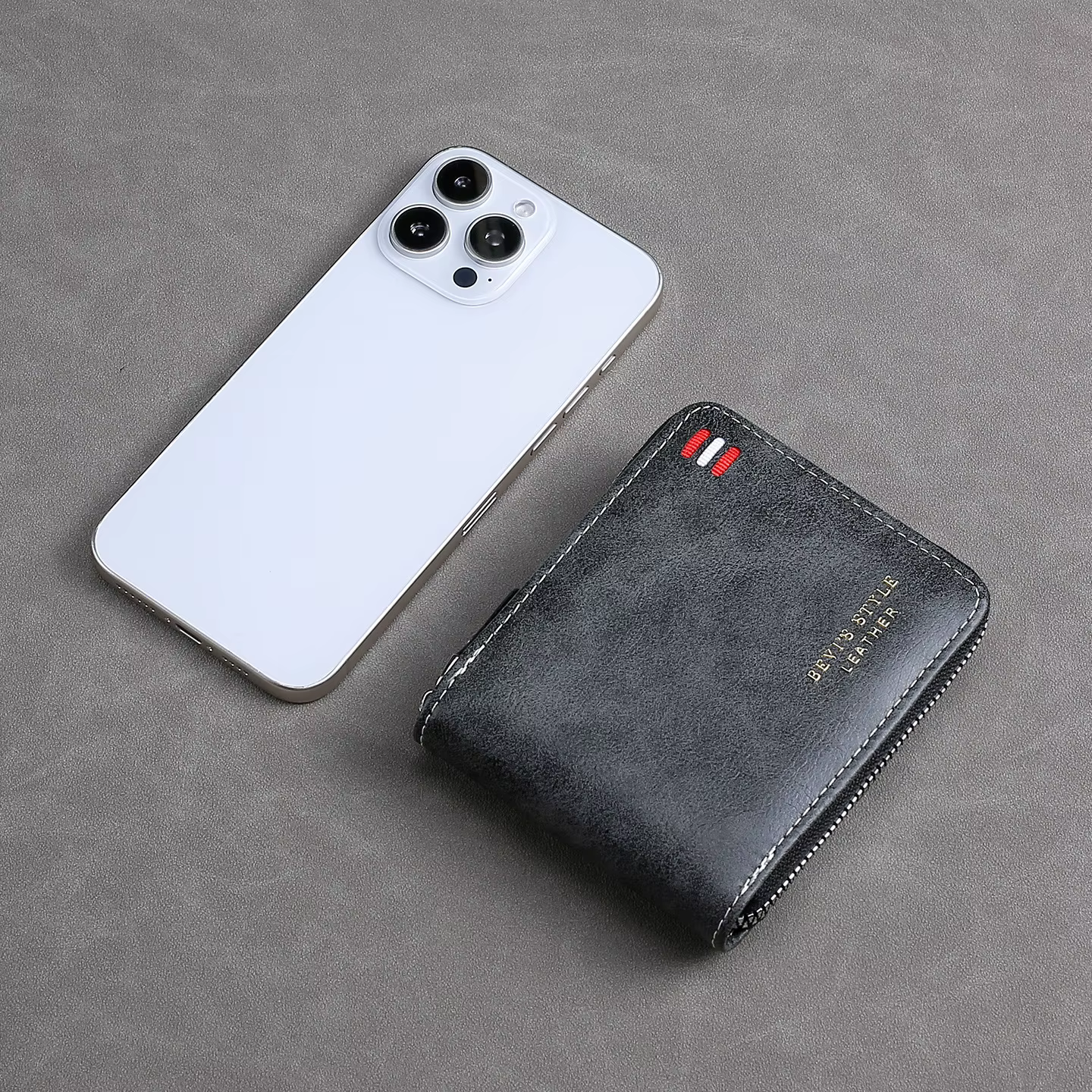 Portefeuille court vintage pour hommes – Porte-monnaie à trois volets avec fermeture éclair, sac d'argent avec chaîne de taille à boucle décontractée, portefeuille zéro pour étudiants et cadeau pour p