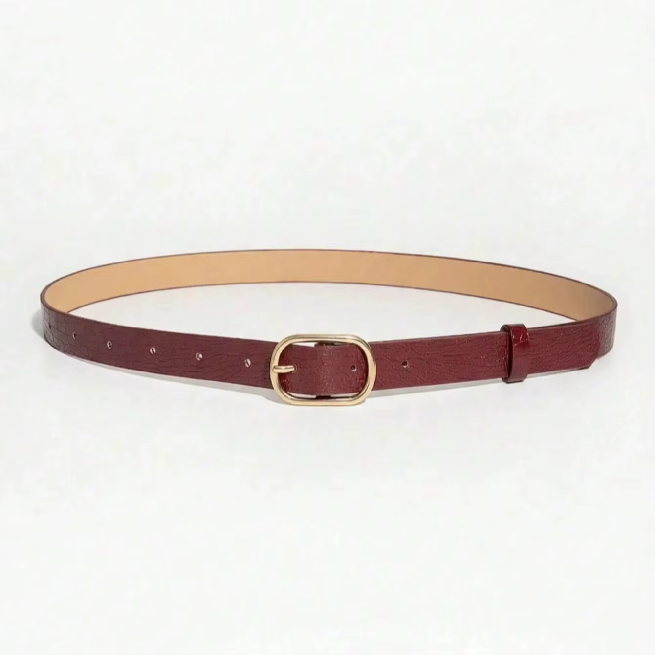 Ceinture vintage gaufrée rouge vin pour femme