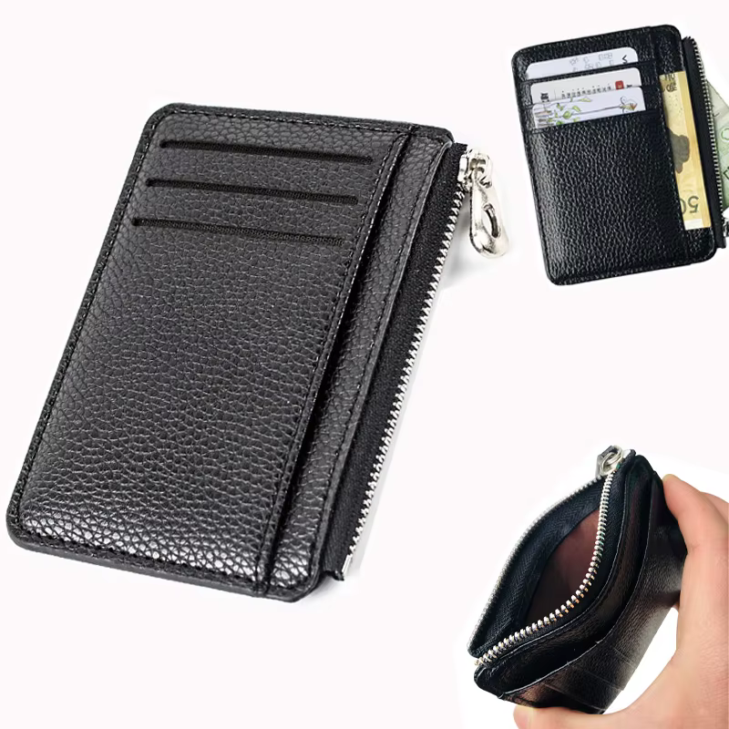 Portefeuille fin en cuir PU pour homme