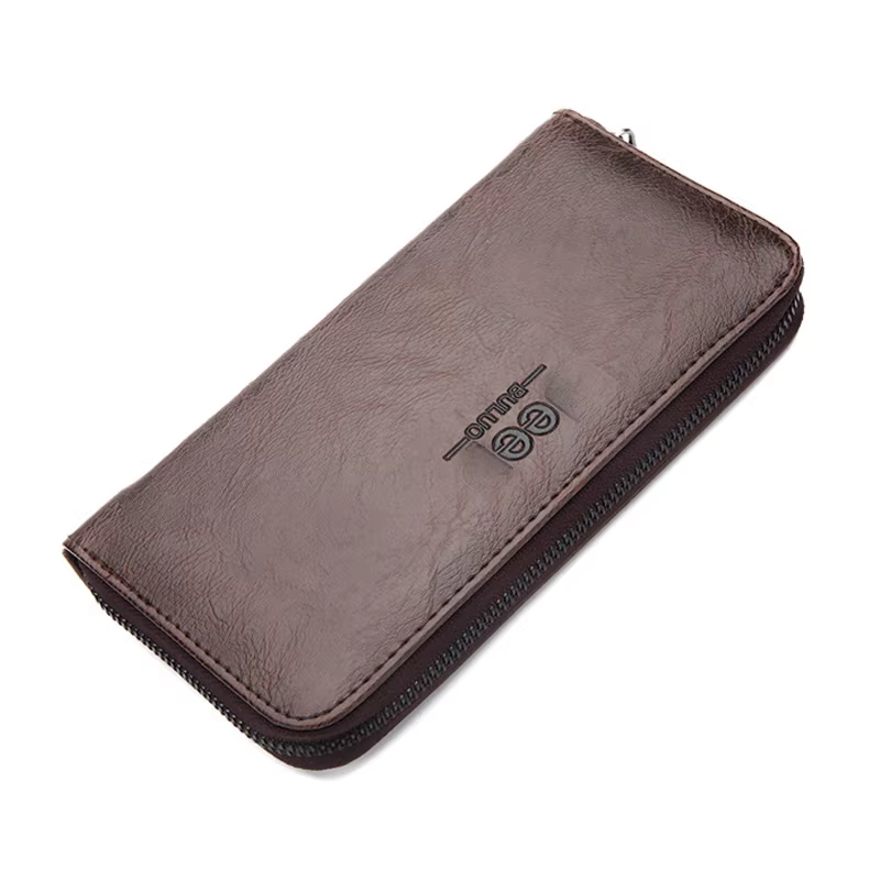 Portefeuille long en cuir pour hommes – Porte-monnaie intelligent de marque avec porte-carte de crédit