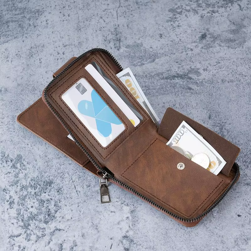 Portefeuille vintage en cuir PU pour homme avec boucle métallique sécurisée et plusieurs emplacements pour cartes