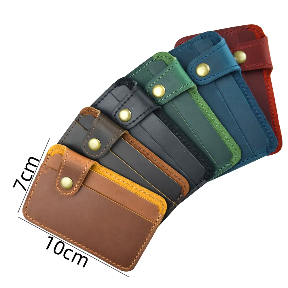 Porte-cartes en cuir Vintage avec fermeture à pression