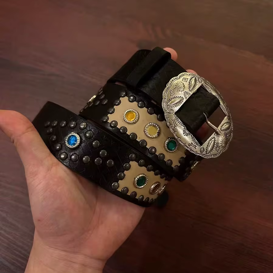 Ceinture d'épissure de pierres précieuses sculptées occidentales en métal pour hommes et femmes