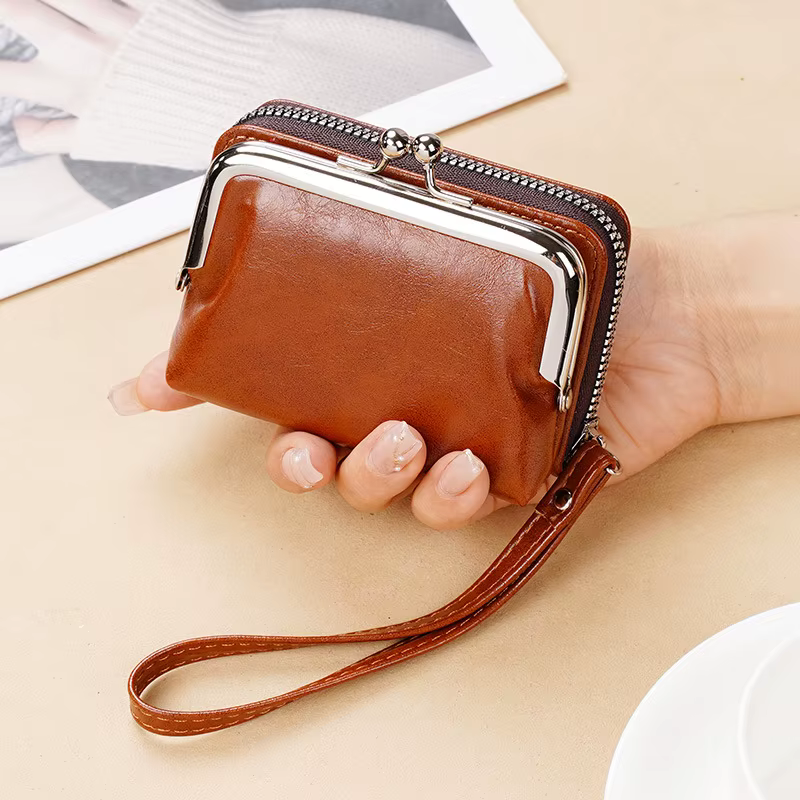 Petit portefeuille compact en cuir PU pour femme