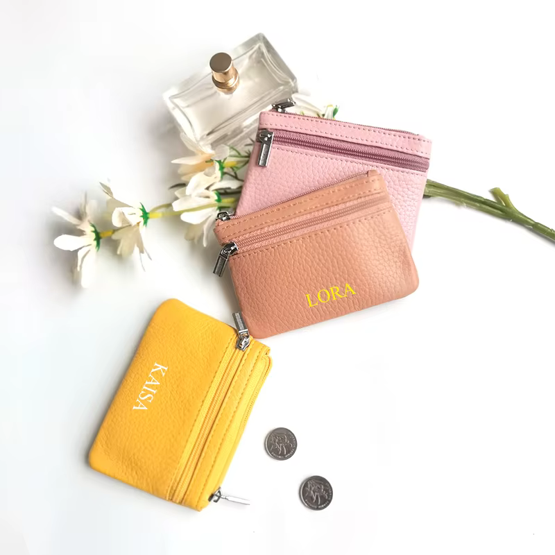 Porte-monnaie en cuir véritable avec lettres personnalisées