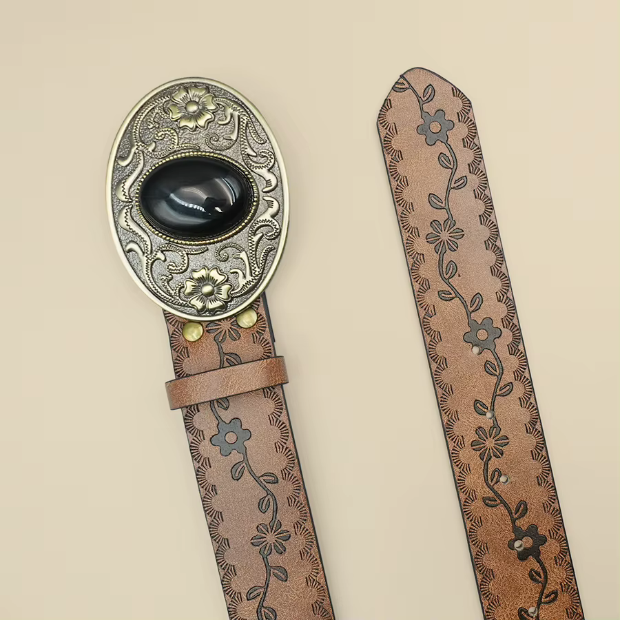 Ceinture pour femmes incrustée de Turquoise noir de Style Court rétro, Style Denim occidental, ceinture pour femmes de Niche, ceinture en pierres précieuses noires sculptées