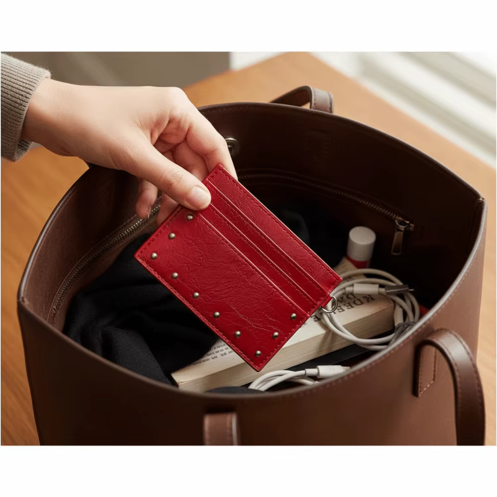 Portefeuille compact ultra-fin en cuir craquelé