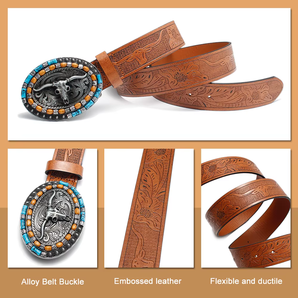 Ceinture en cuir de vachette vintage style western LAMBRUSSO pour homme
