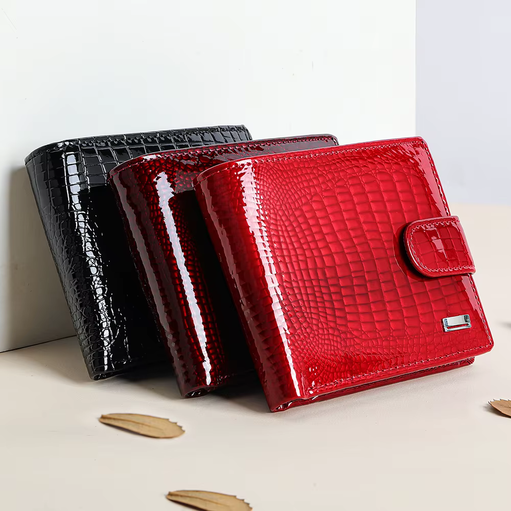 WESTAL portefeuille en cuir court mode grande capacité portefeuille en cuir verni multi-fonctionnel deux fois portefeuille pour femme