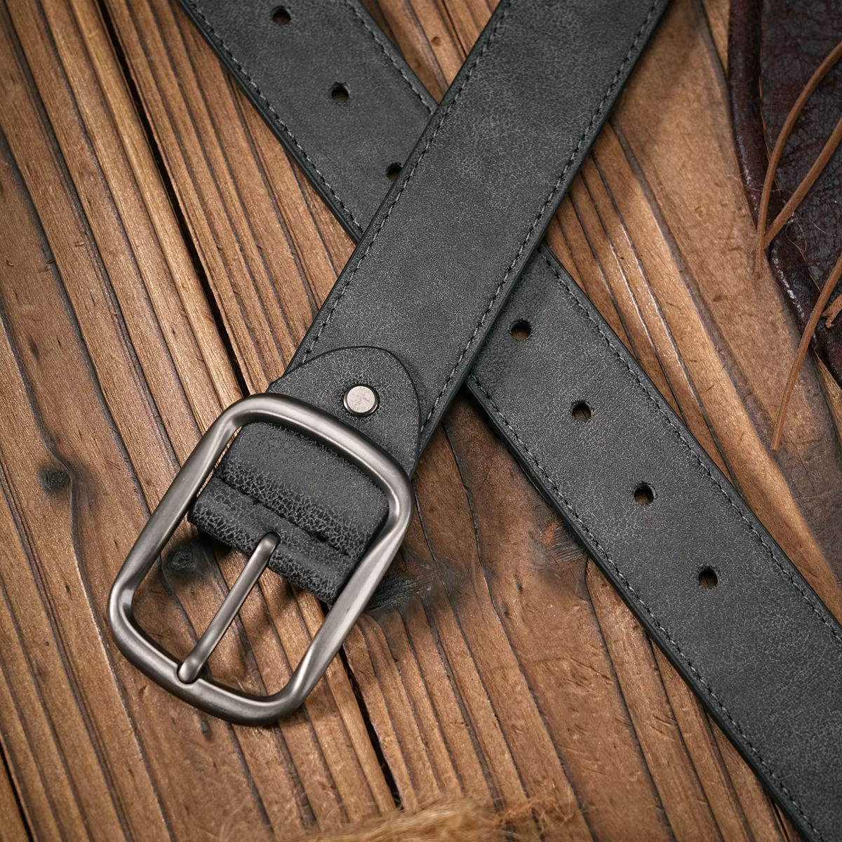 Hommes - Femmes - Western Denim - cuir pu - Ceinture - Jeans vintage avec boucle sculptée ceinture marron