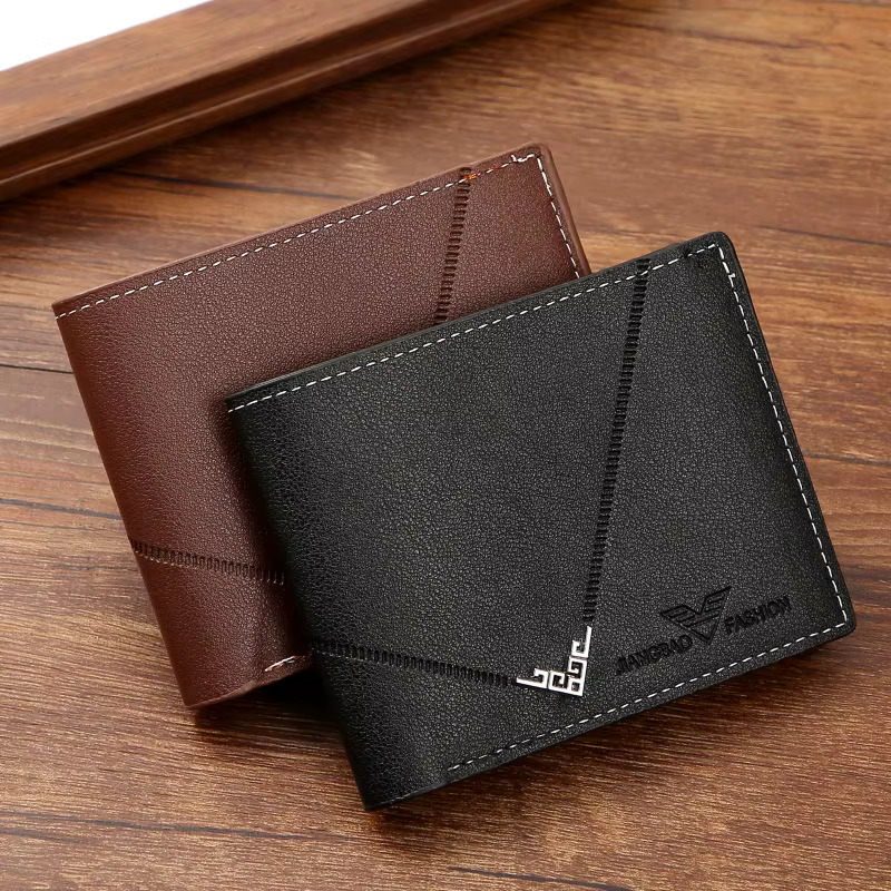 Lychee-Porte-cartes en cuir Bergame pour hommes, porte-monnaie court, porte-monnaie en espèces, porte-monnaie de style professionnel, multi-patchwork