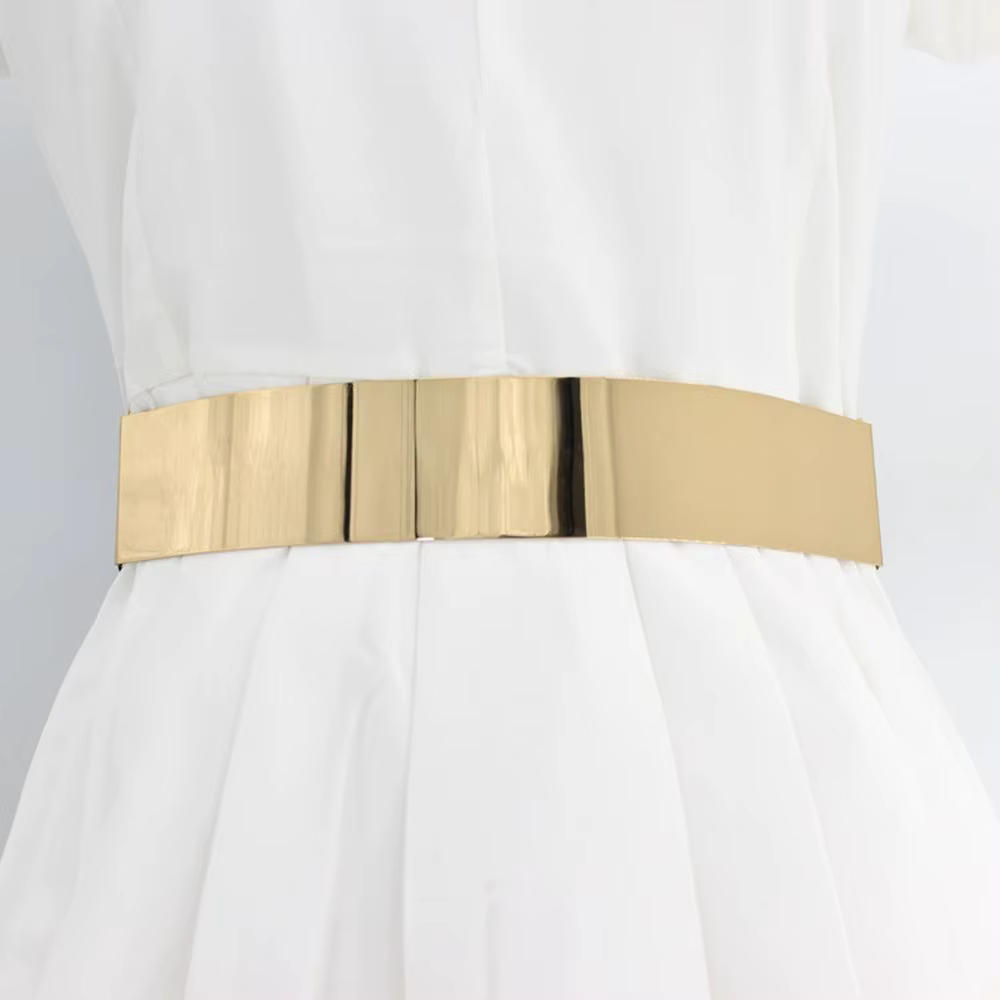 Ceinture élastique en métal argenté pour femmes