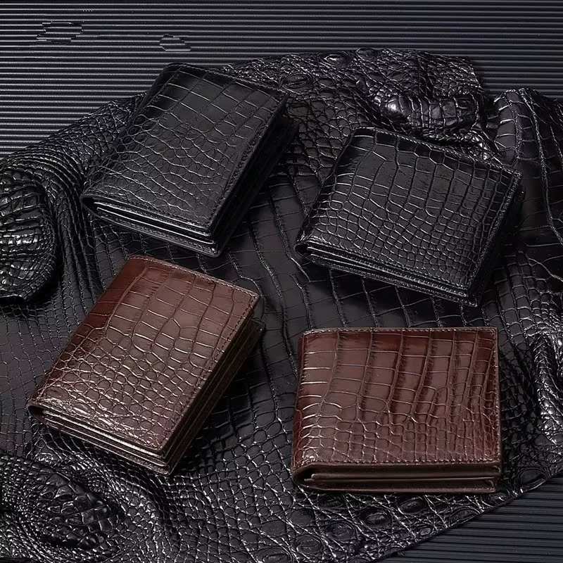 Portefeuille de luxe en cuir de crocodile authentique fait à la main pour hommes
