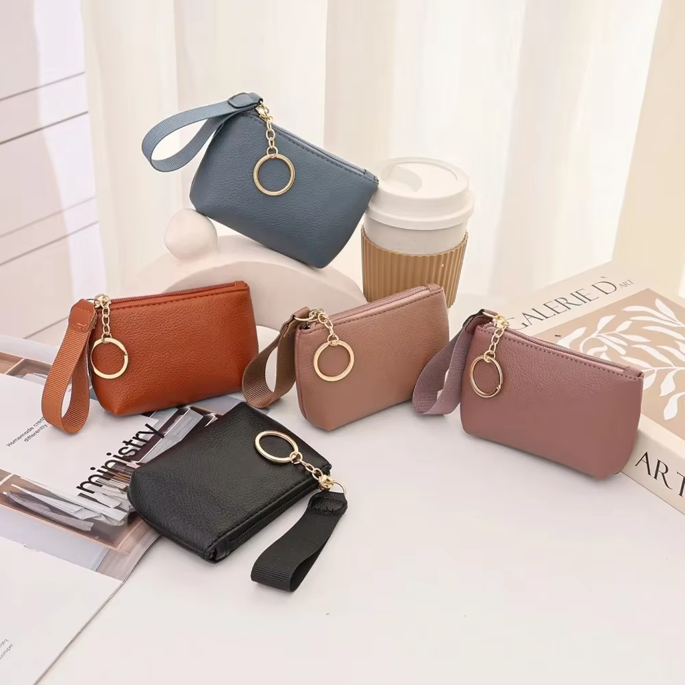 Mini portefeuille en cuir PU, porte-monnaie, porte-clés, pochette de rangement pour cartes, pochette multifonctionnelle à fermeture éclair