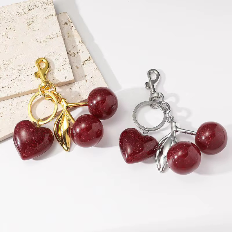 Porte-clés Breloque Cœur Cerise Exquis