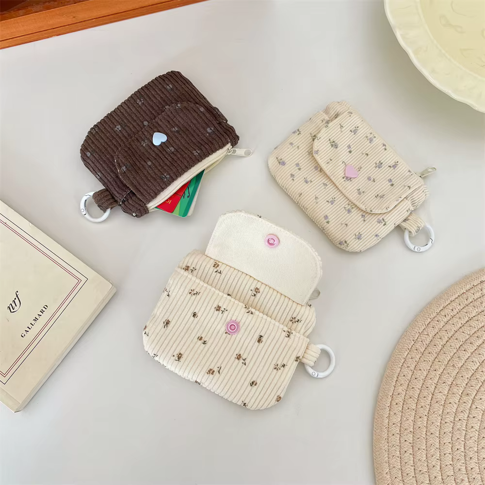 Sac à cartes imprimé en velours côtelé, porte-monnaie à fermeture éclair avec porte-clés, mignon pour enfants, petit portefeuille à fermeture éclair, porte-carte de crédit, sac d'identité