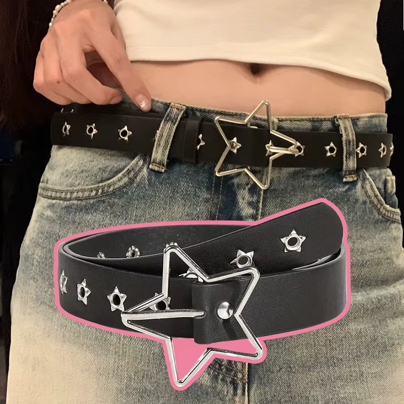 Ceinture Y2K Punk Star à œillets et rivets noirs