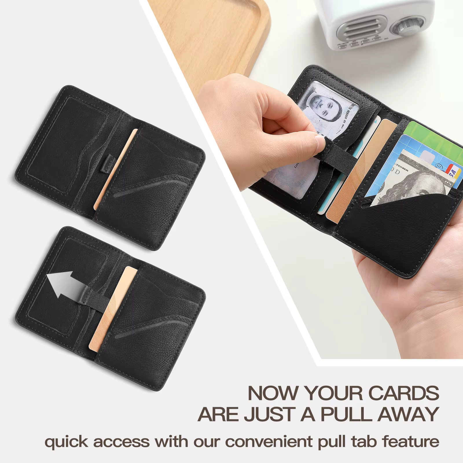 Portefeuille de poche avant en cuir pour hommes, blocage Rfid, mince, minimaliste, porte-carte de crédit, portefeuille Ultra fin avec fenêtre d'identification