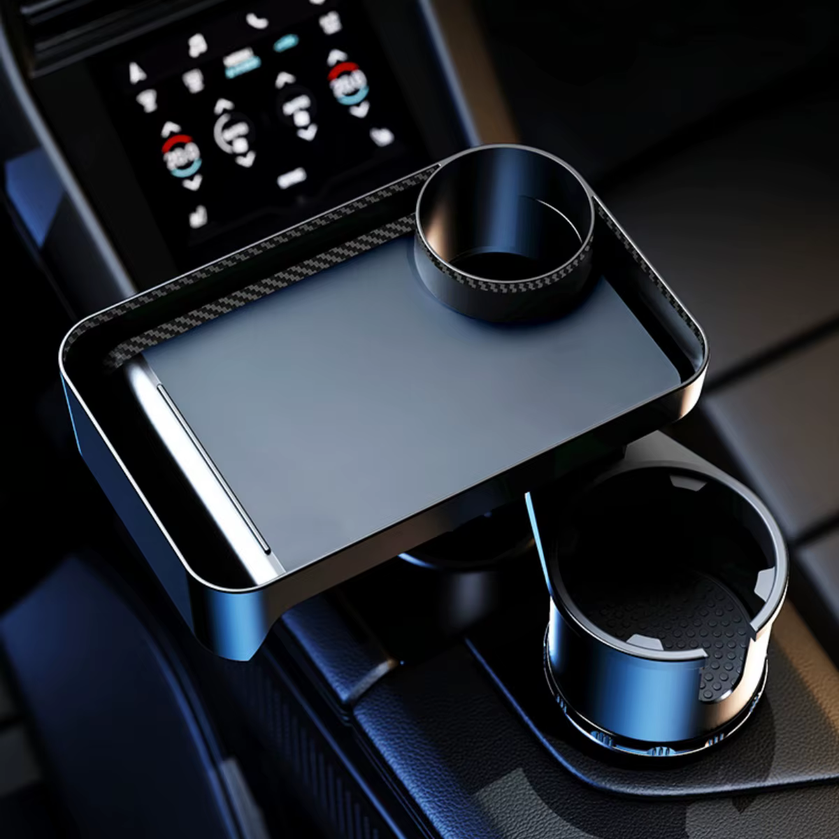 Plateau porte-gobelet de voiture avec plateau extensible rotatif – Pratique pour à emporter, clés, téléphone – Parfait pour les repas rapides en déplacement