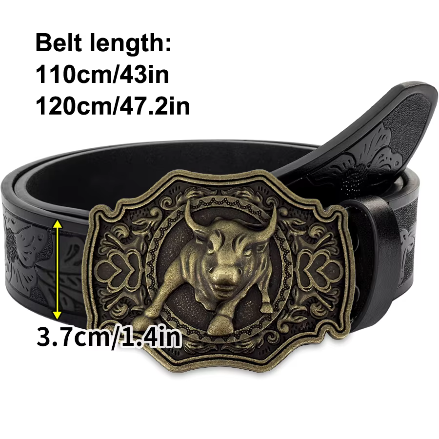 Ceinture Golden Calf avec grande boucle sculptée exquise en alliage pour hommes et femmes - Motif irrégulier fleur